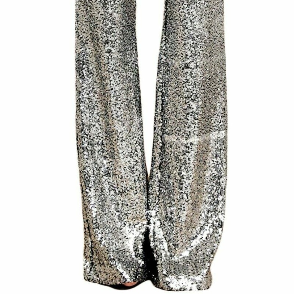 Silver Sequins Bell Flare Bottoms Retro 60's, 70's